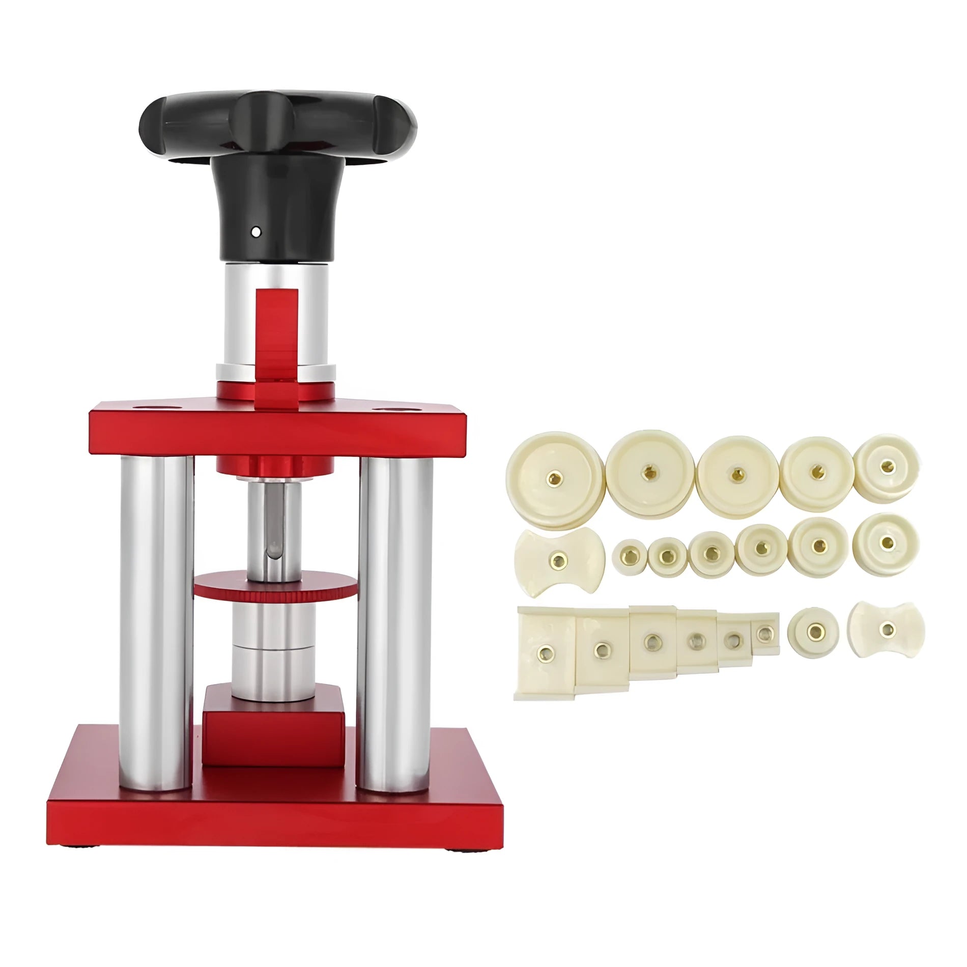 Watch repair spiral cap presser tool with sole pressing machine and 20 plastic moulds for back cover maintenance