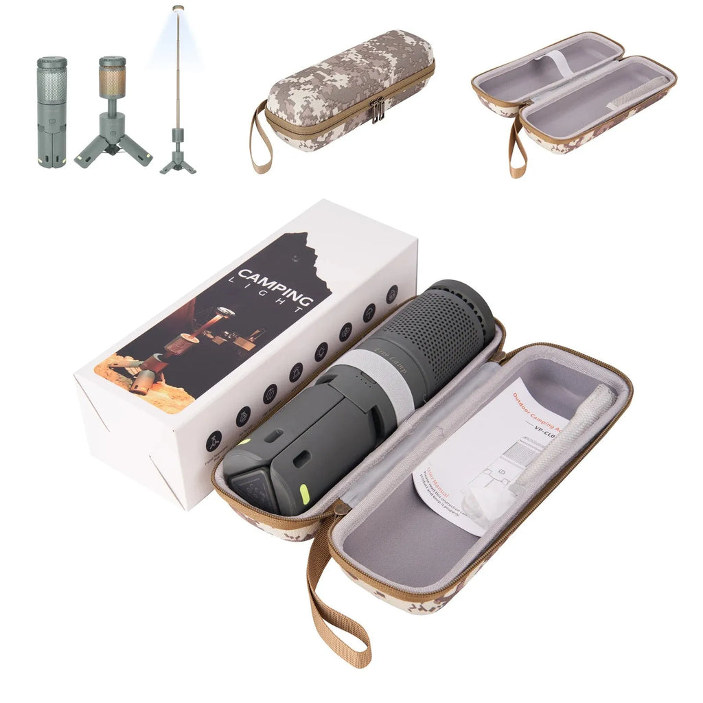 Camping lantern portable LED light in off white or dark grey colour with button switch