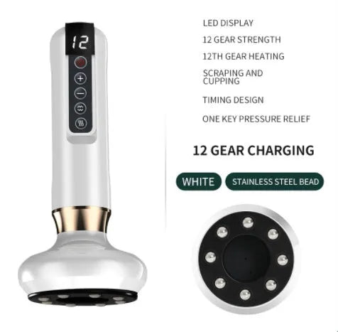 Green electric vacuum cupping massager with USB charger and instruction manual