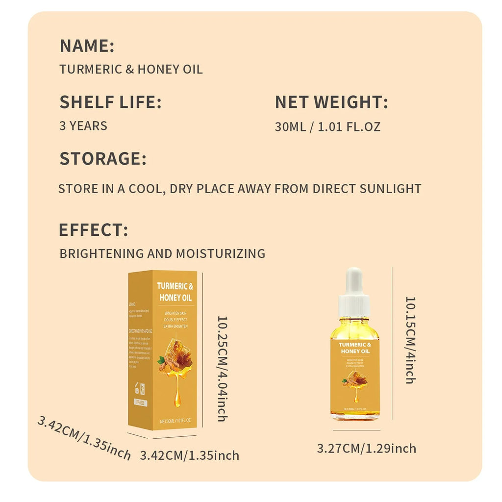 30ml Turmeric Honey Essential Oil bottle in neutral packaging for facial beauty application
