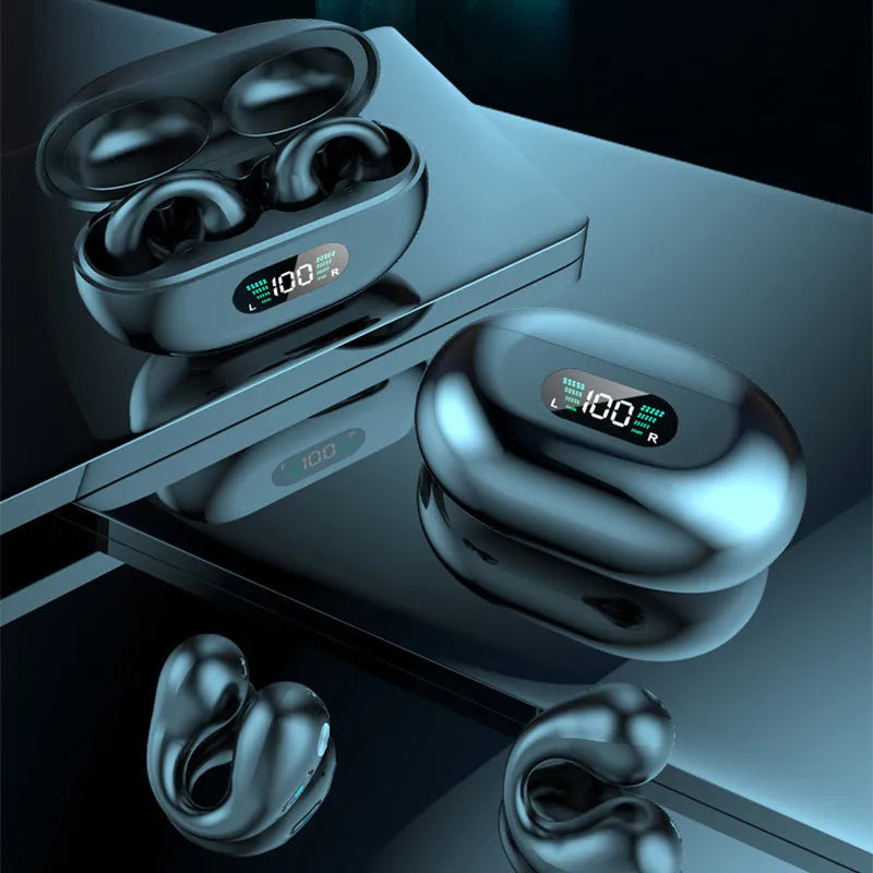 Bone conduction Bluetooth headset clip in black colour showing clip design