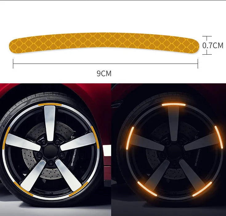 20PCs car wheel hub reflective sticker set showing arc pattern design on PVC material