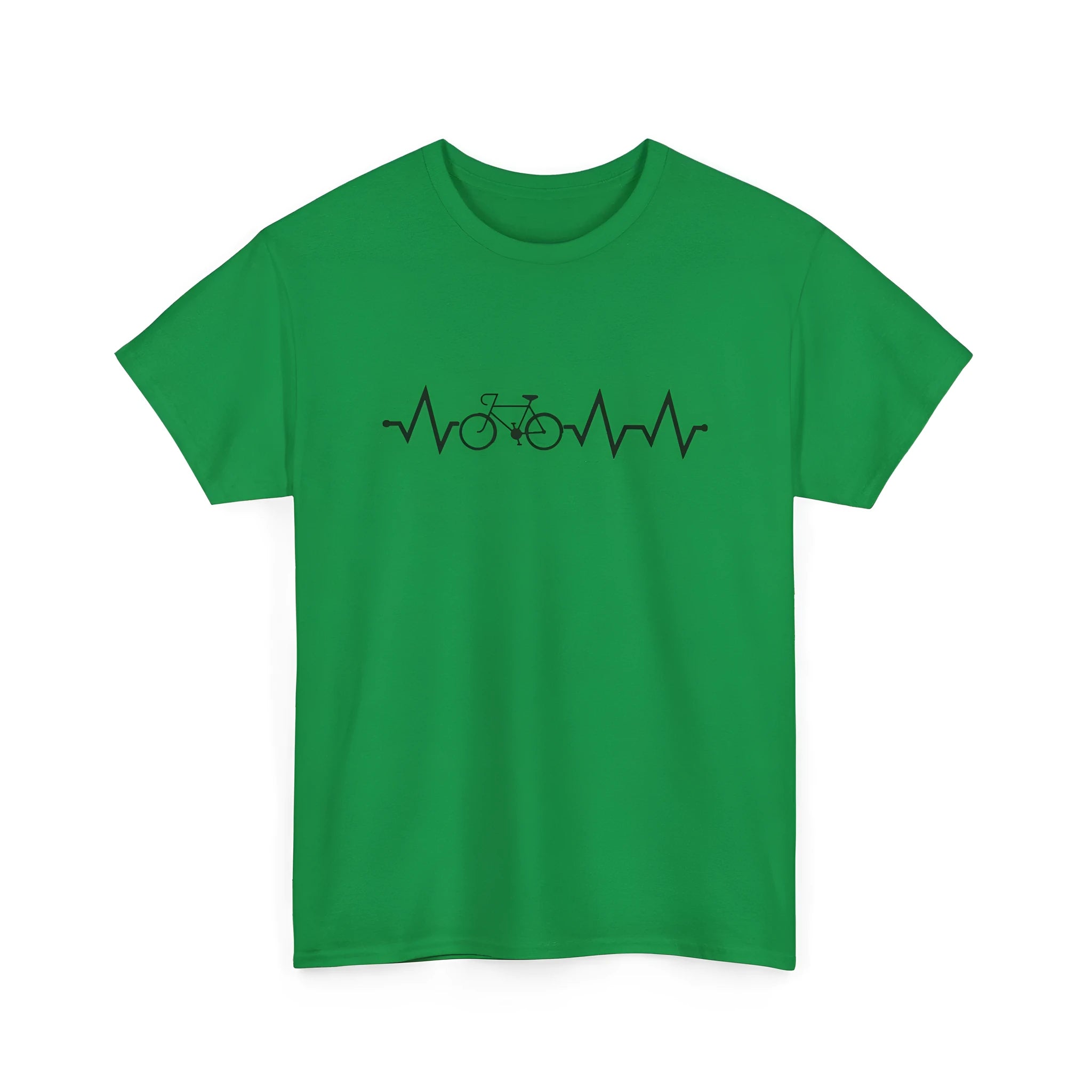 Green short sleeve cotton t-shirt with a printed letter and pattern design.