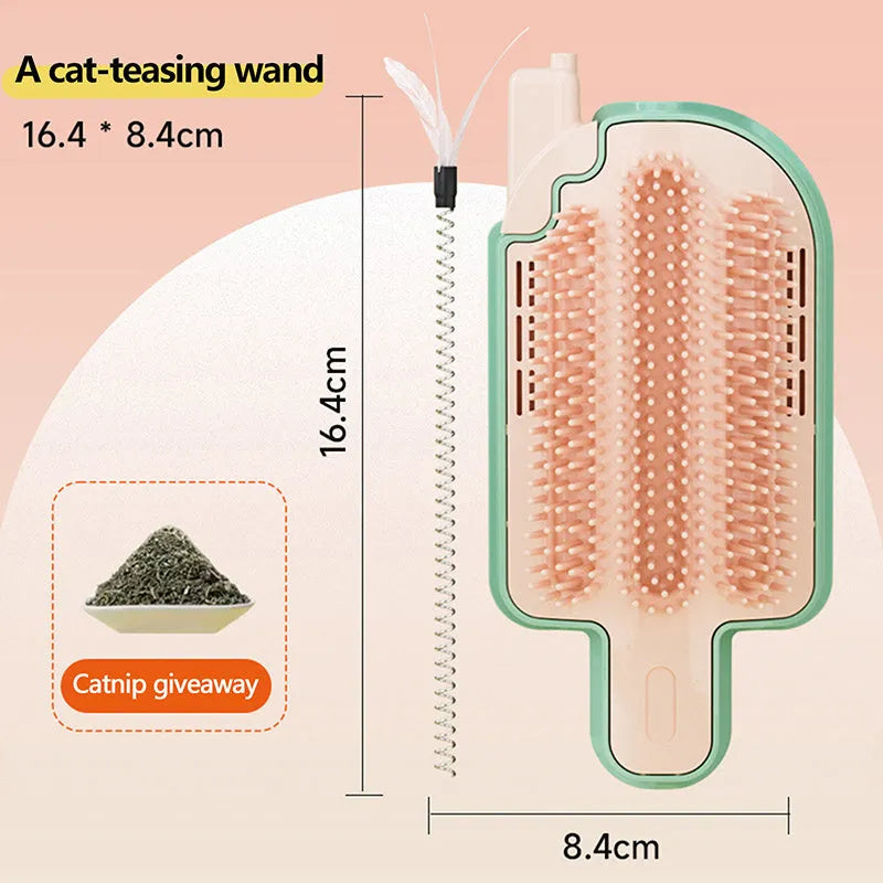 Ice cream shaped cat grooming toy with mint ball or feather attachment for scratching and play
