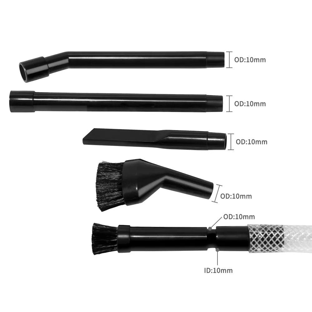 Eight-piece vacuum cleaner attachment set for auxiliary dust collection in small spaces