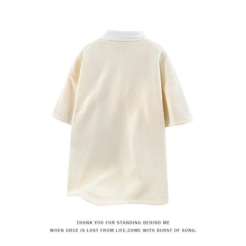 Men's heavy Henry collar polo shirt sweater in spandex with padding, shown in black and apricot colours