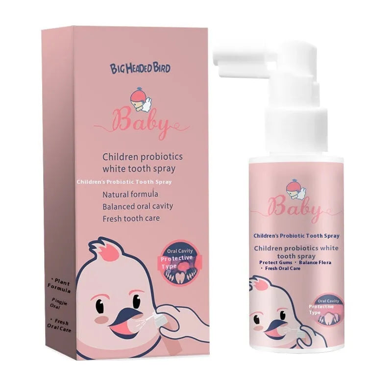 Children's probiotics white teeth cleaning spray bottle with strawberry and orange flavour options