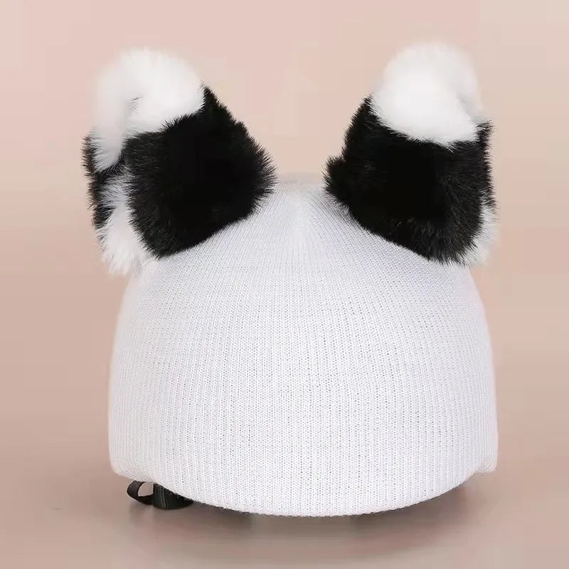 Plush fabric cartoon character helmet cover and matching hat cover set for costumes.