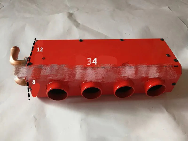Metal car heater unit with four copper pipes and two water connectors for 12V 24V vehicle installation