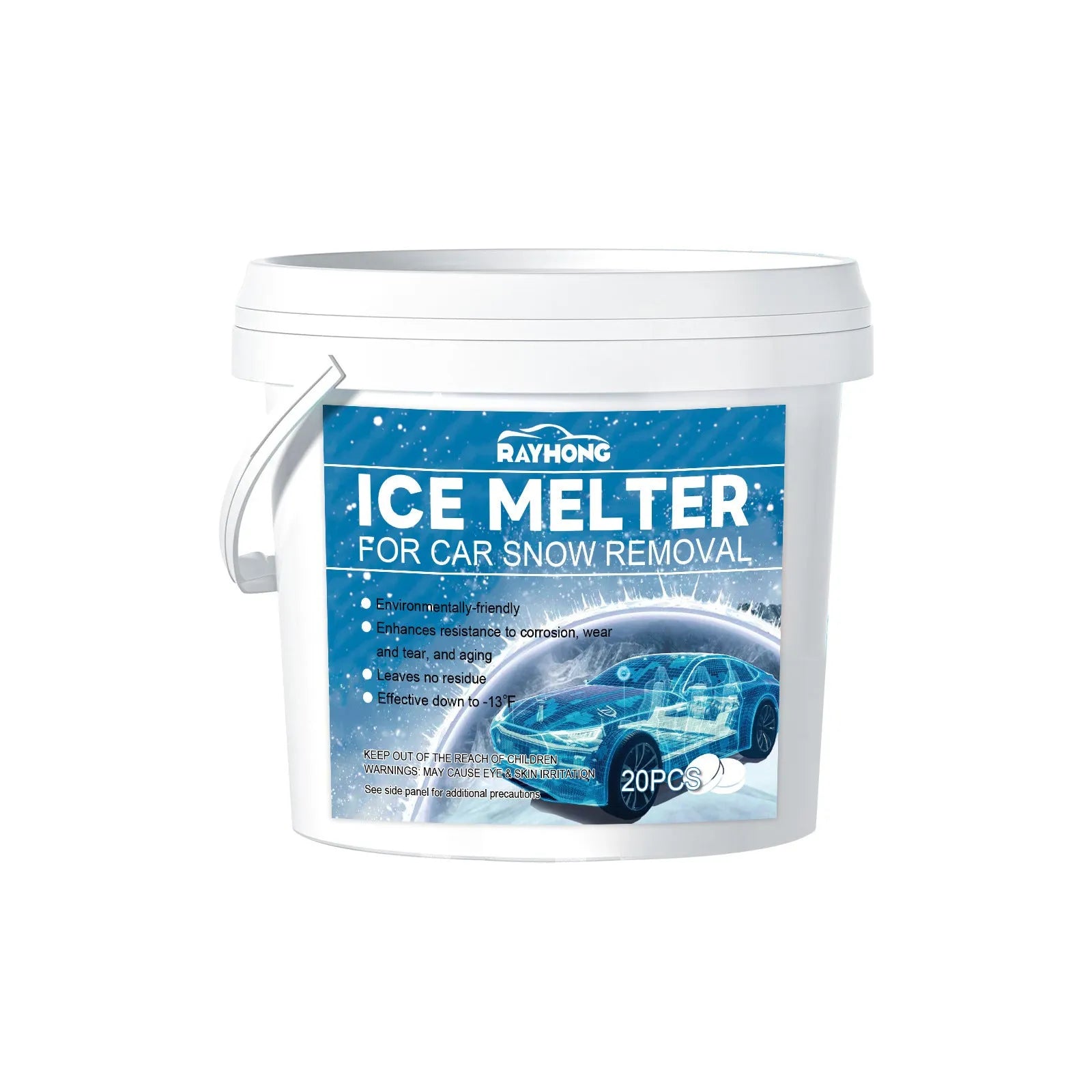 Pack of 20 car glass deicing effervescent tablets in a 12.7x12cm box
