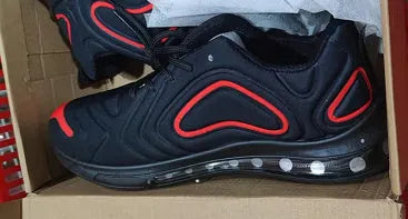Men's black lace-up air cushion running shoes with a thick sole and round toe.