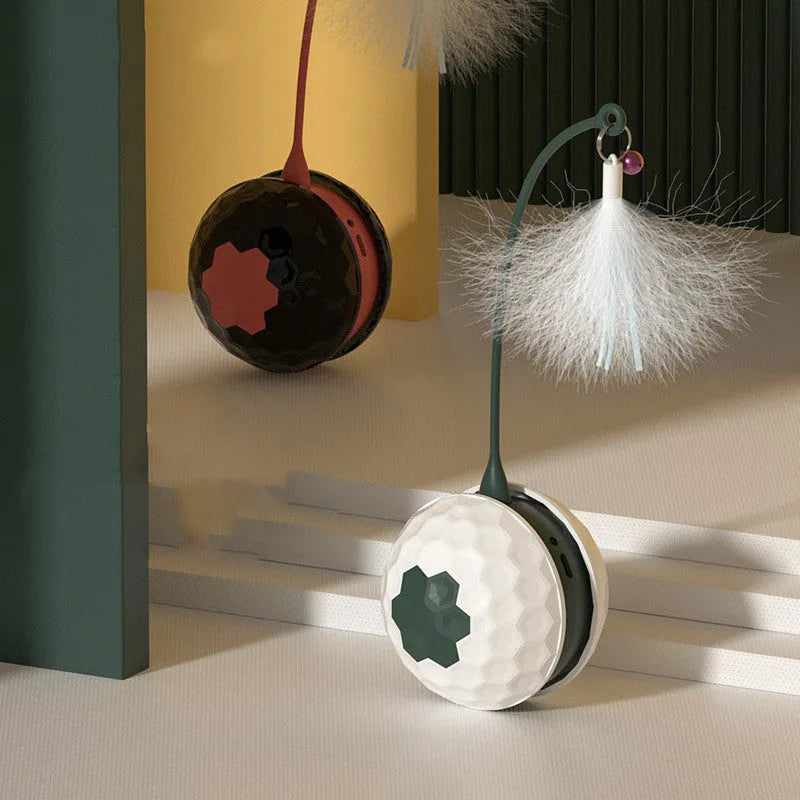 Electric cat toy with USB charging, pendulum ball, plastic body, red colour option
