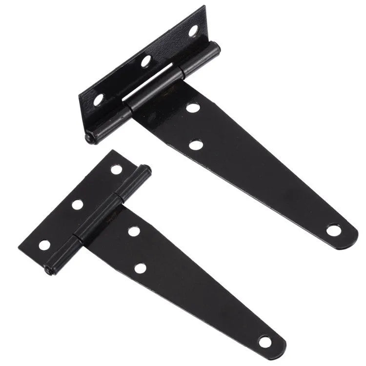 Fixed light T-shaped iron hinge for wooden courtyard doors, shown in straight arm card type design.