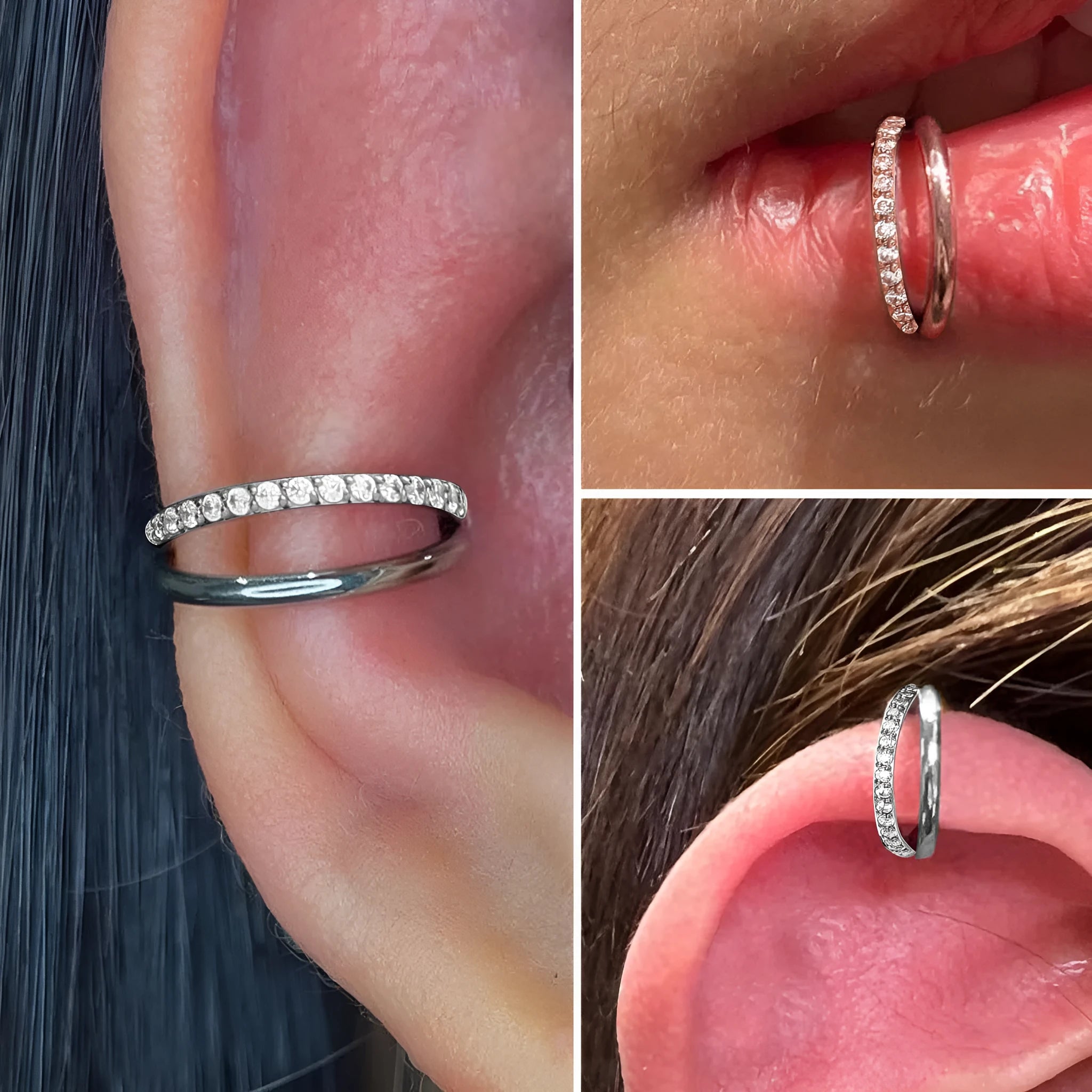 Titanium alloy fork nose ring in silver colour on a grey background