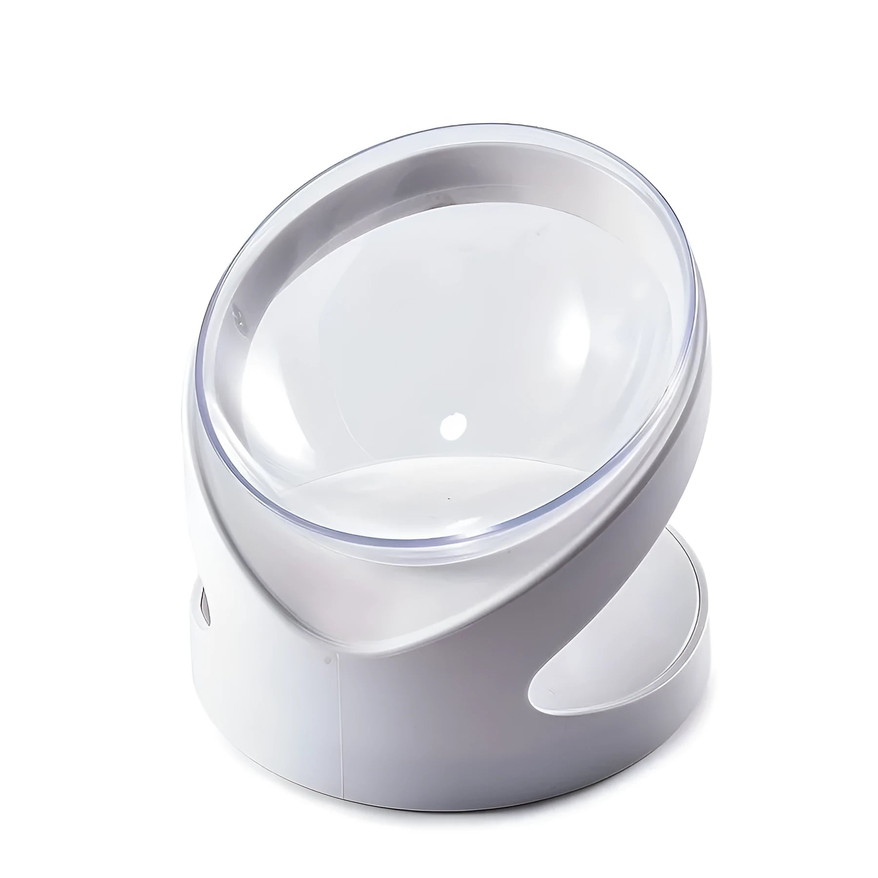 White elevated plastic cat bowl with anti-vomit tilt design