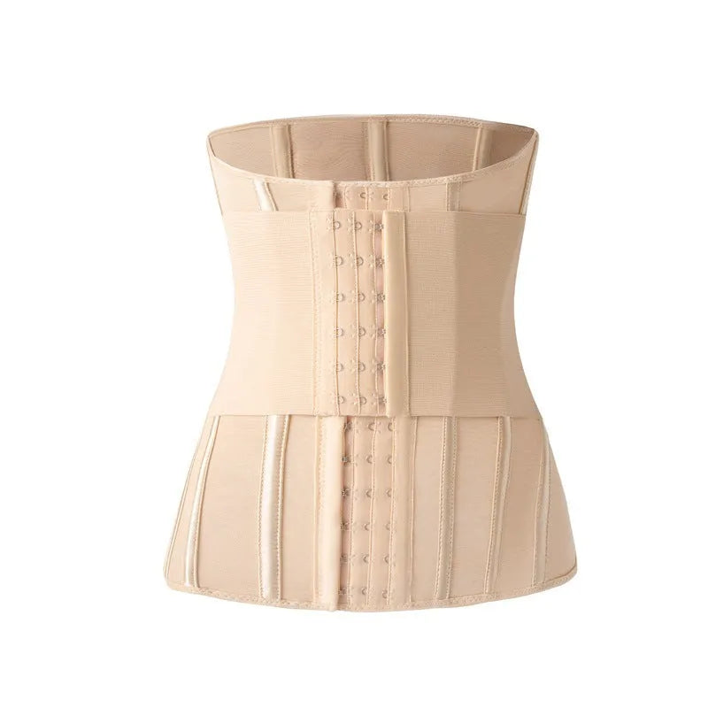 Black and apricot nylon waist training belly band with adjustable belt tie
