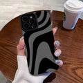 Dark zebra pattern silicone phone case with black imitation leather finish and shockproof protection for iPhone models