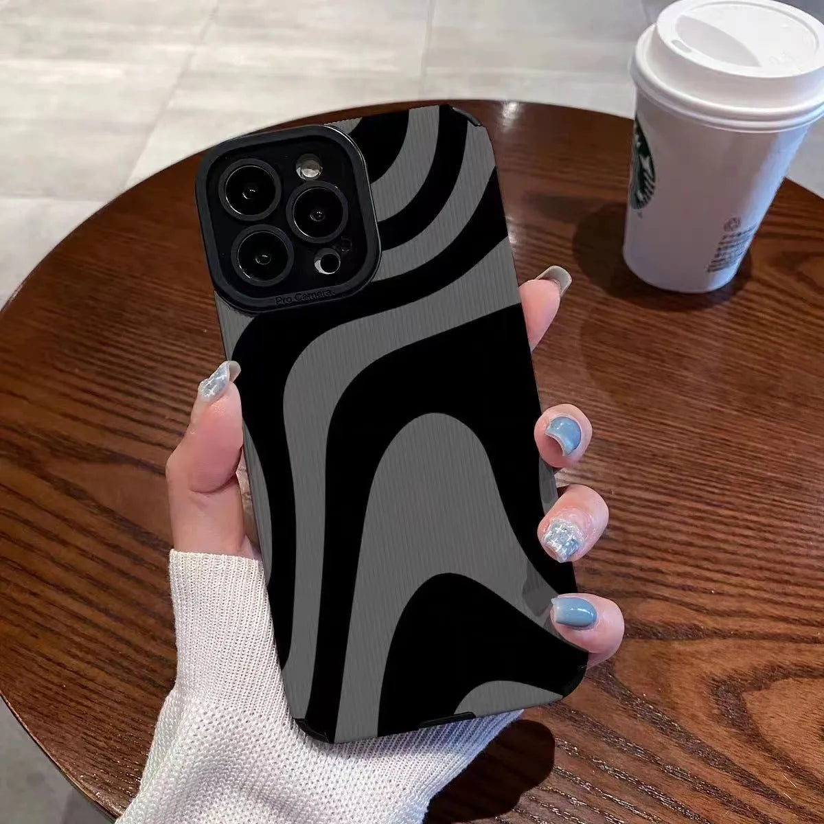 Dark zebra pattern silicone phone case with black imitation leather finish and shockproof protection for iPhone models