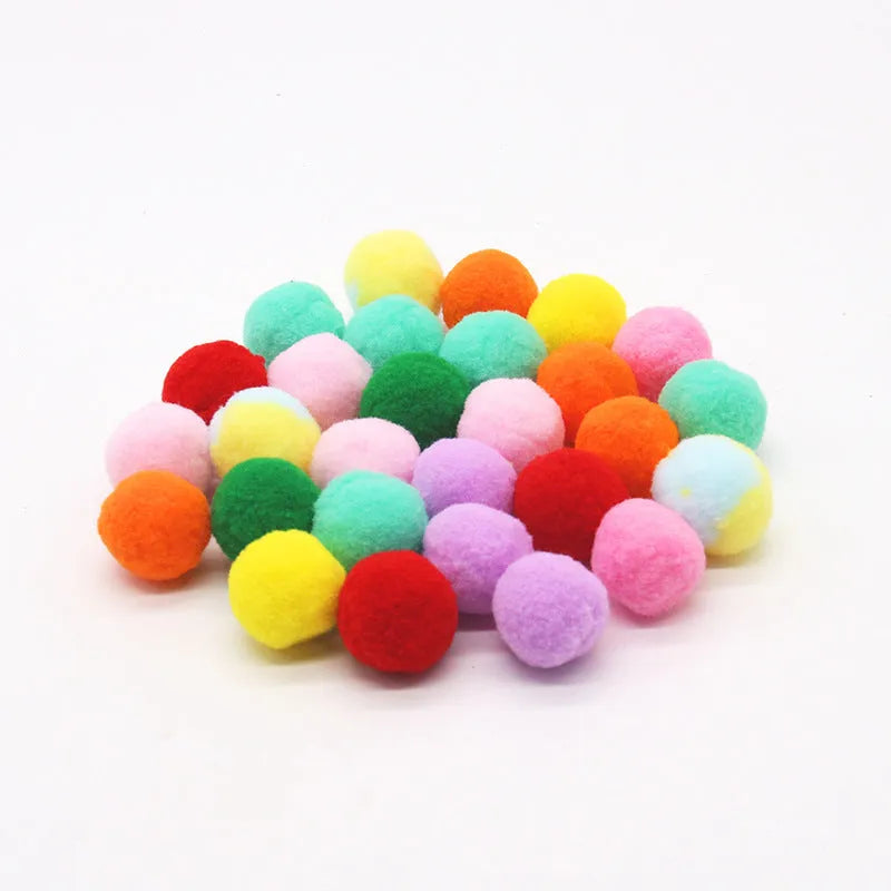 Pet toy set showing foam launch gun and assortment of soft plush balls for interactive fetch games