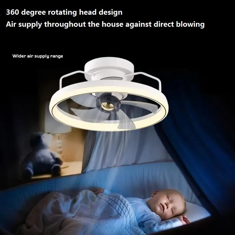 Modern simple style ceiling fan lamp with integrated light and five blades.