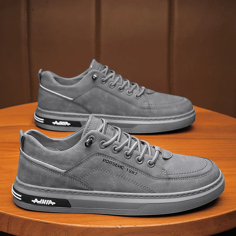 Men's black casual shoes with round toe and non-slip rubber sole for summer construction work