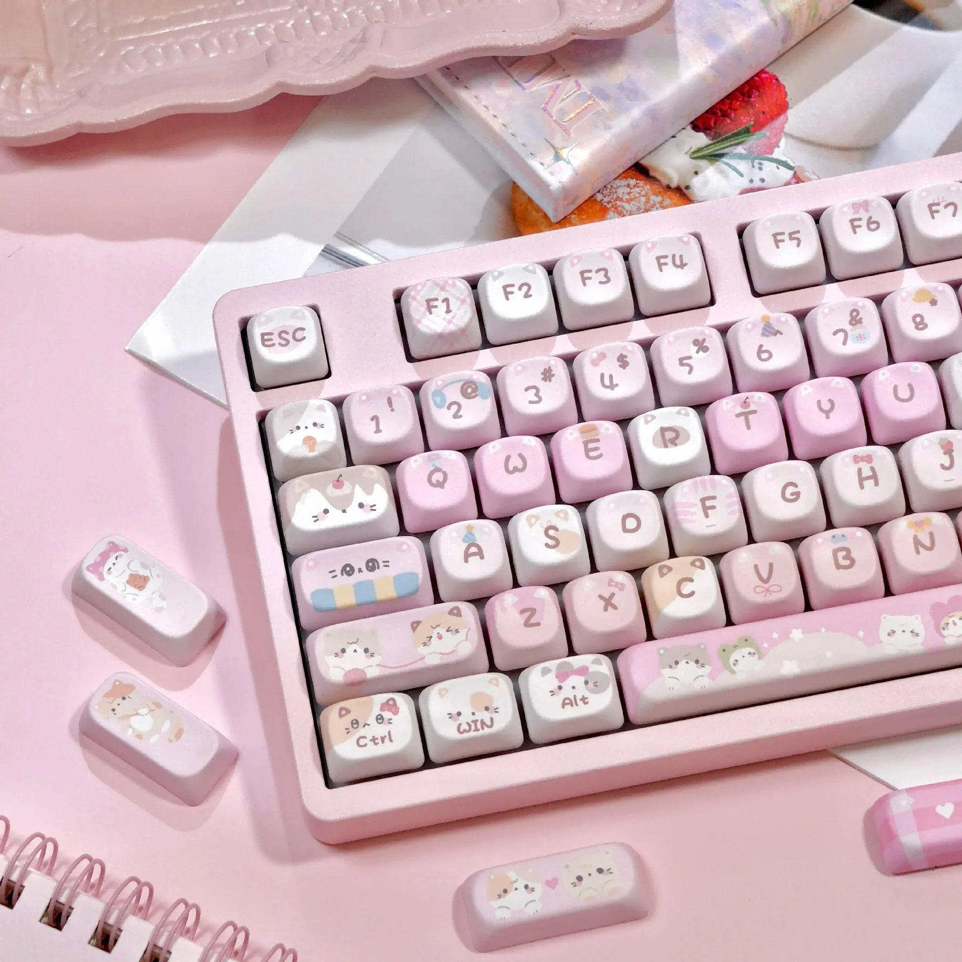 MOA height pink cartoon sublimation keycaps for mechanical keyboards
