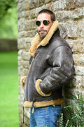 Men's vintage Western-style fur coat in black synthetic leather with straight hem design