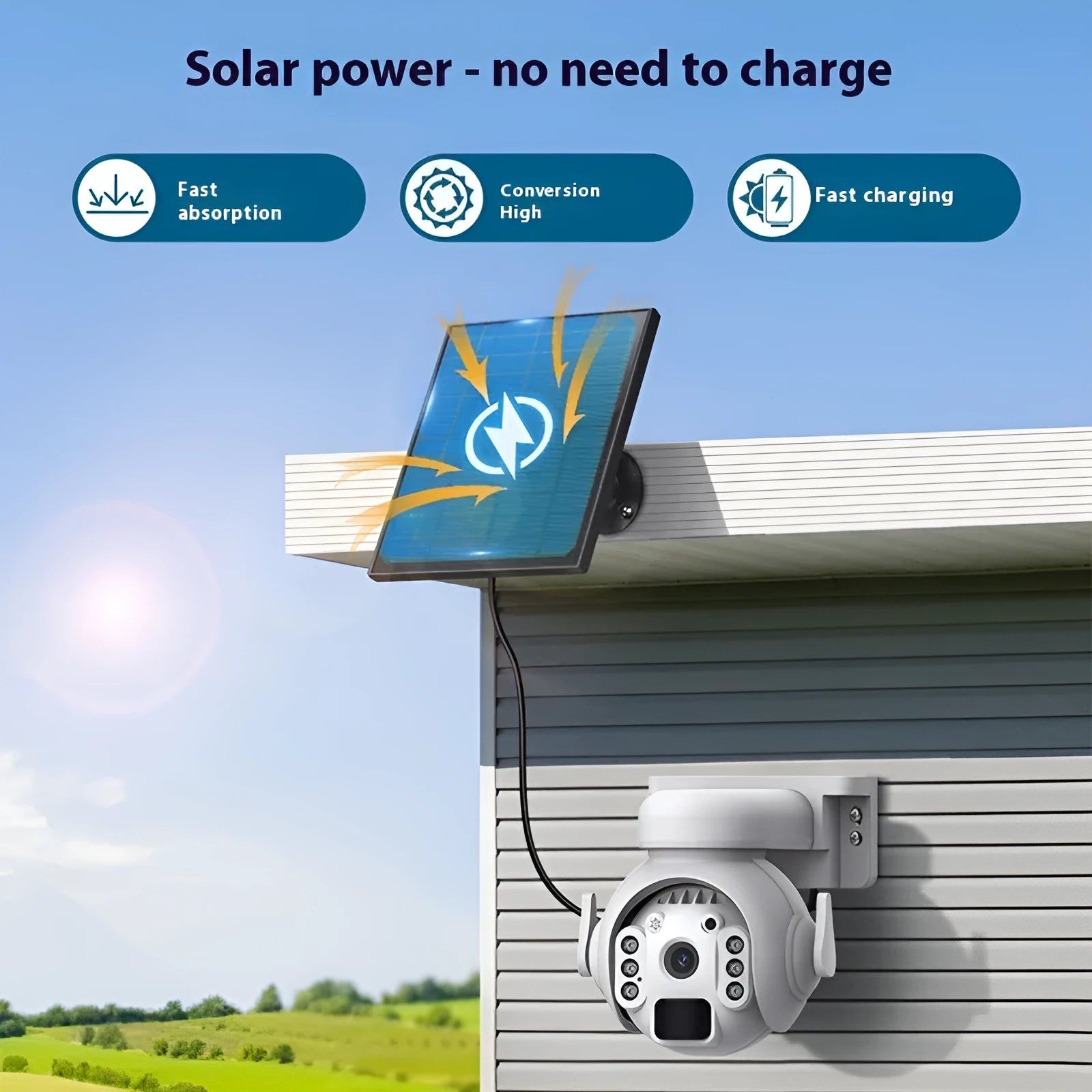 Solar-powered 3MP security camera with night vision in white, black or camouflage finishes