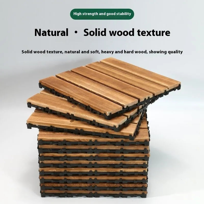Camphor pine square floor panel with stitch texture in brushed wax finish