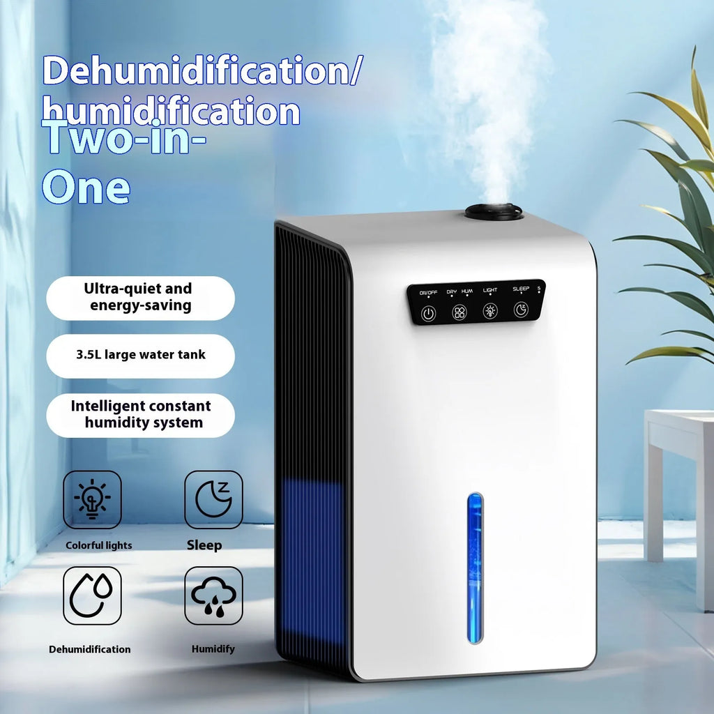 Milky white household dehumidifier unit on a floor, suitable for 10-20 square metre rooms.