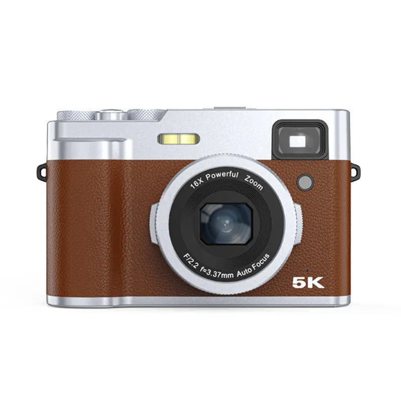 5K HD digital camera with dual front and rear cameras showing optical viewfinder and 2.88-inch screen