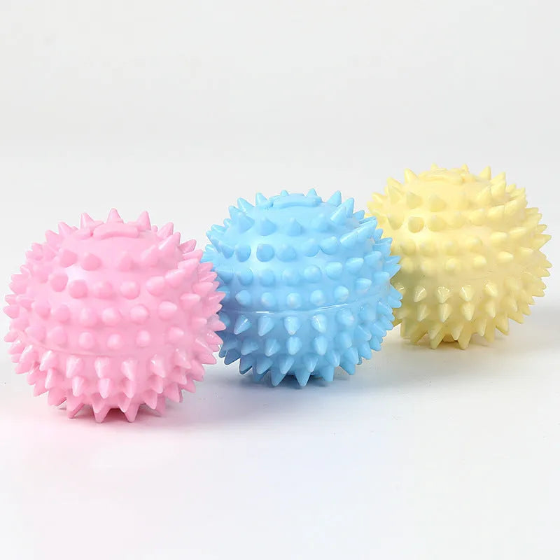 Blue TPR dog chew ball with textured surface for teeth cleaning, 6cm diameter