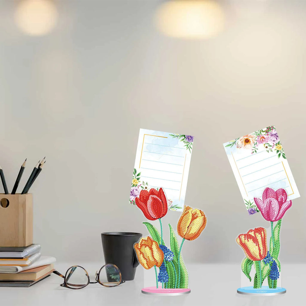 Handmade diamond painting desktop decoration with note clip on restaurant table