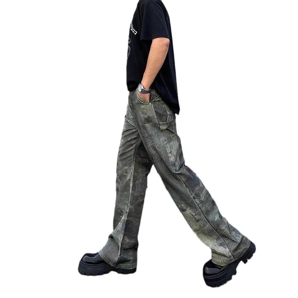 Men's digital camouflage denim jeans in straight cut with mid waist styling