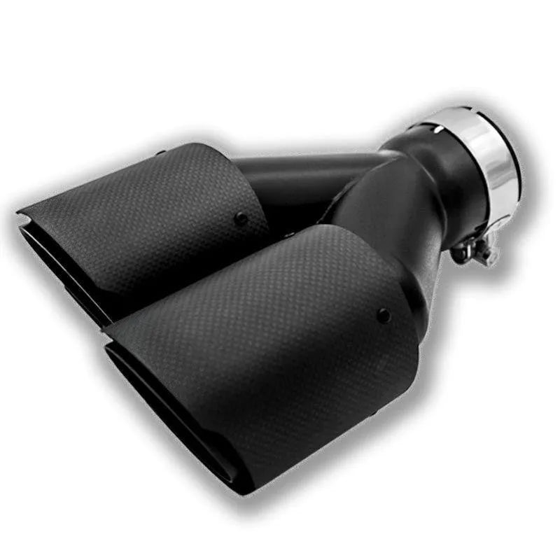 Black carbon fibre car exhaust pipe with double outlet design and 250mm diameter