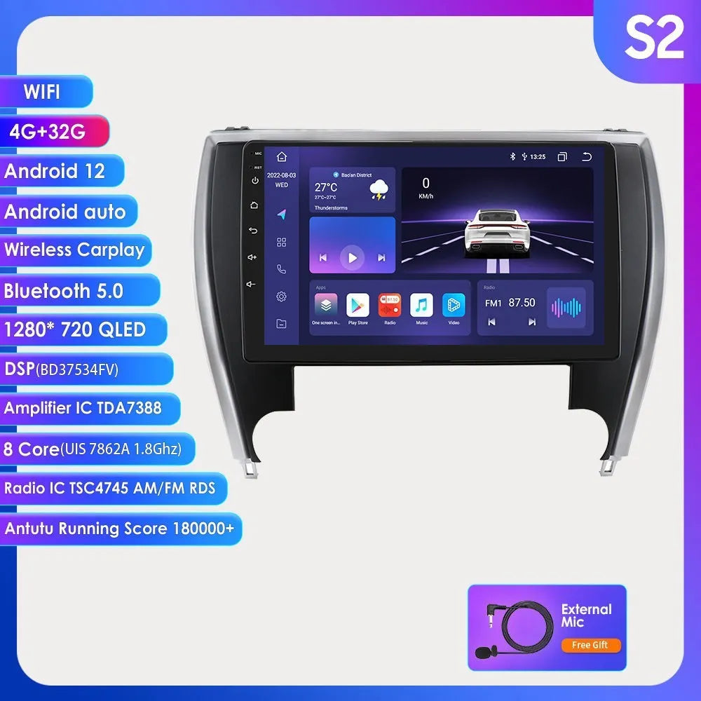 10-inch touchscreen car navigation head unit for 2015 Toyota Camry dashboard.