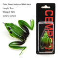 Bionic frog fishing lure with snake head pattern and double hooks in grass green colour