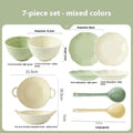 Seven-piece ceramic tableware set in solid colours with modern Japanese style design