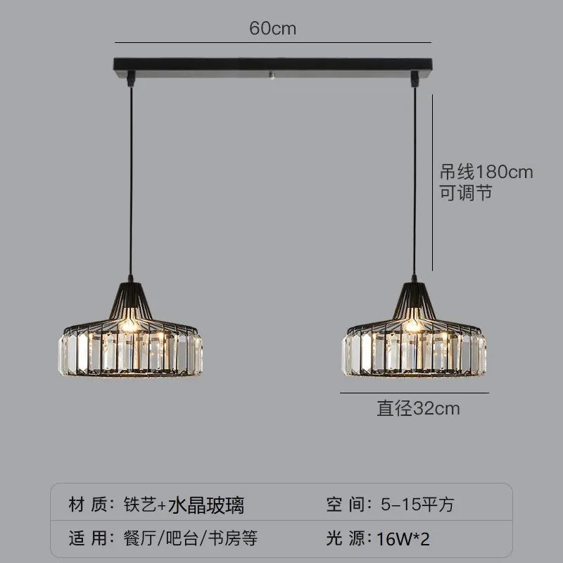 Modern light luxury style crystal chandelier ceiling lamp with LED light in black or gold finish.