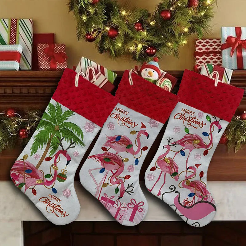 Flamingo design Christmas stocking decoration pendant in cloth material