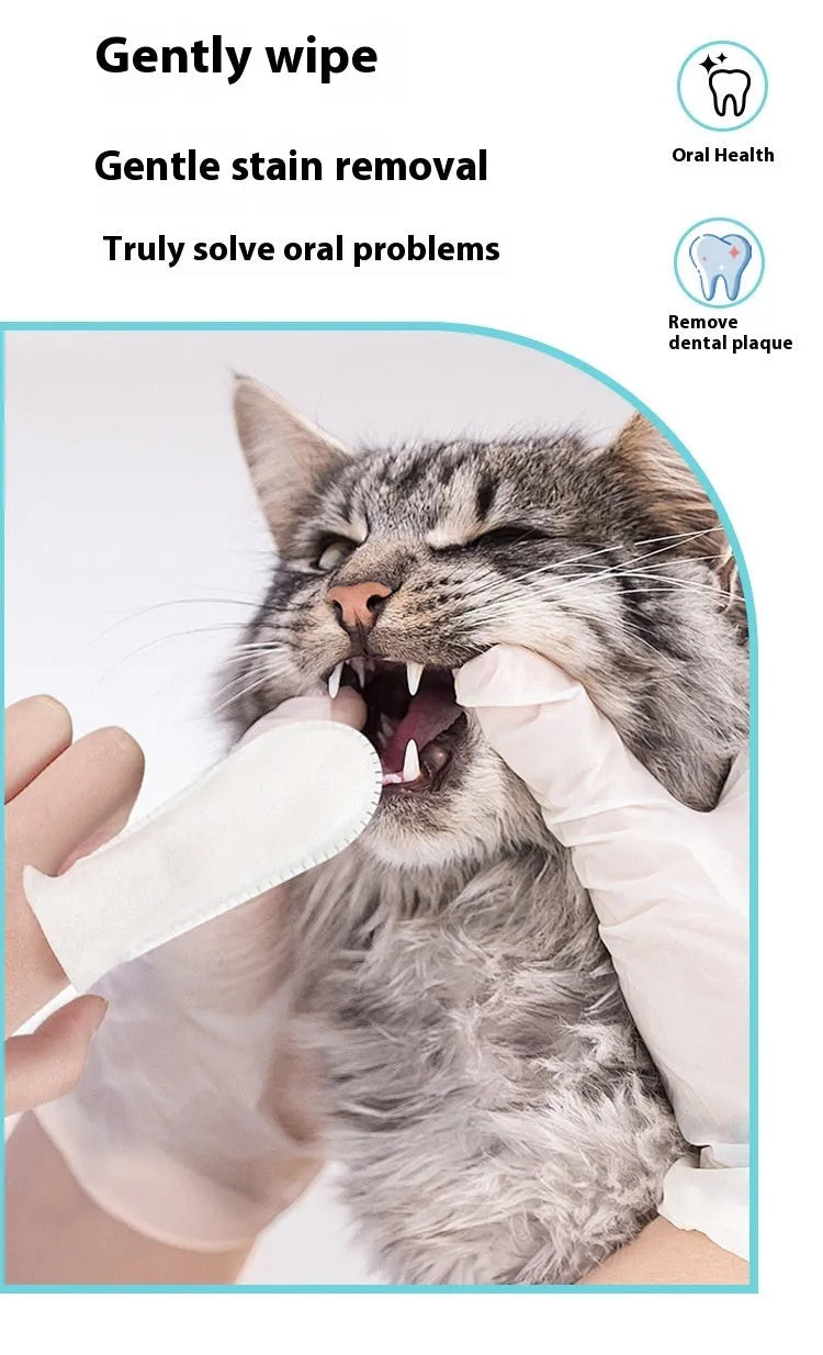 50-piece set of white non-woven fabric pet dental cleaning finger cots for cats and dogs.