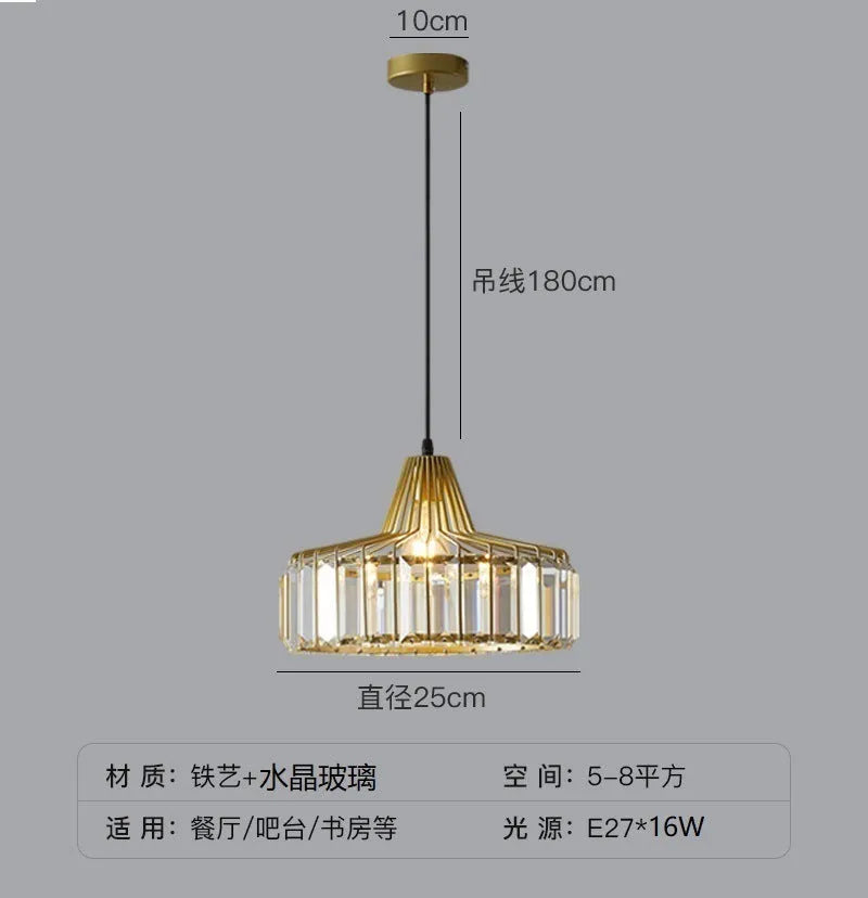 Modern light luxury style crystal chandelier ceiling lamp with LED light in black or gold finish.
