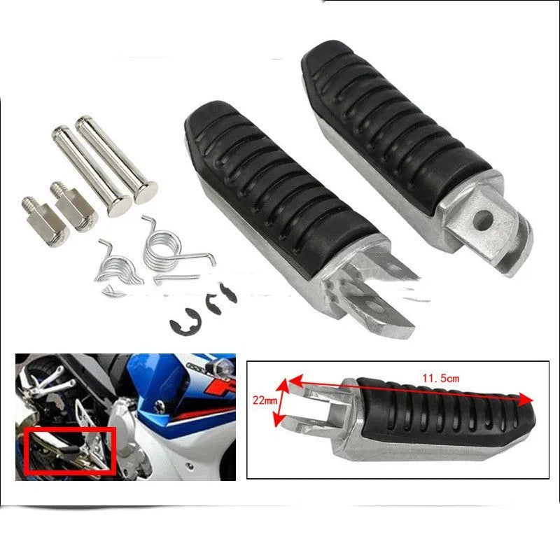 Black anodised aluminium alloy motorcycle foot pegs for Suzuki sport and adventure bikes.