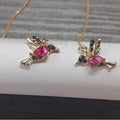 Bird hanging long drop earrings with mixed zirconium wings in alloy material