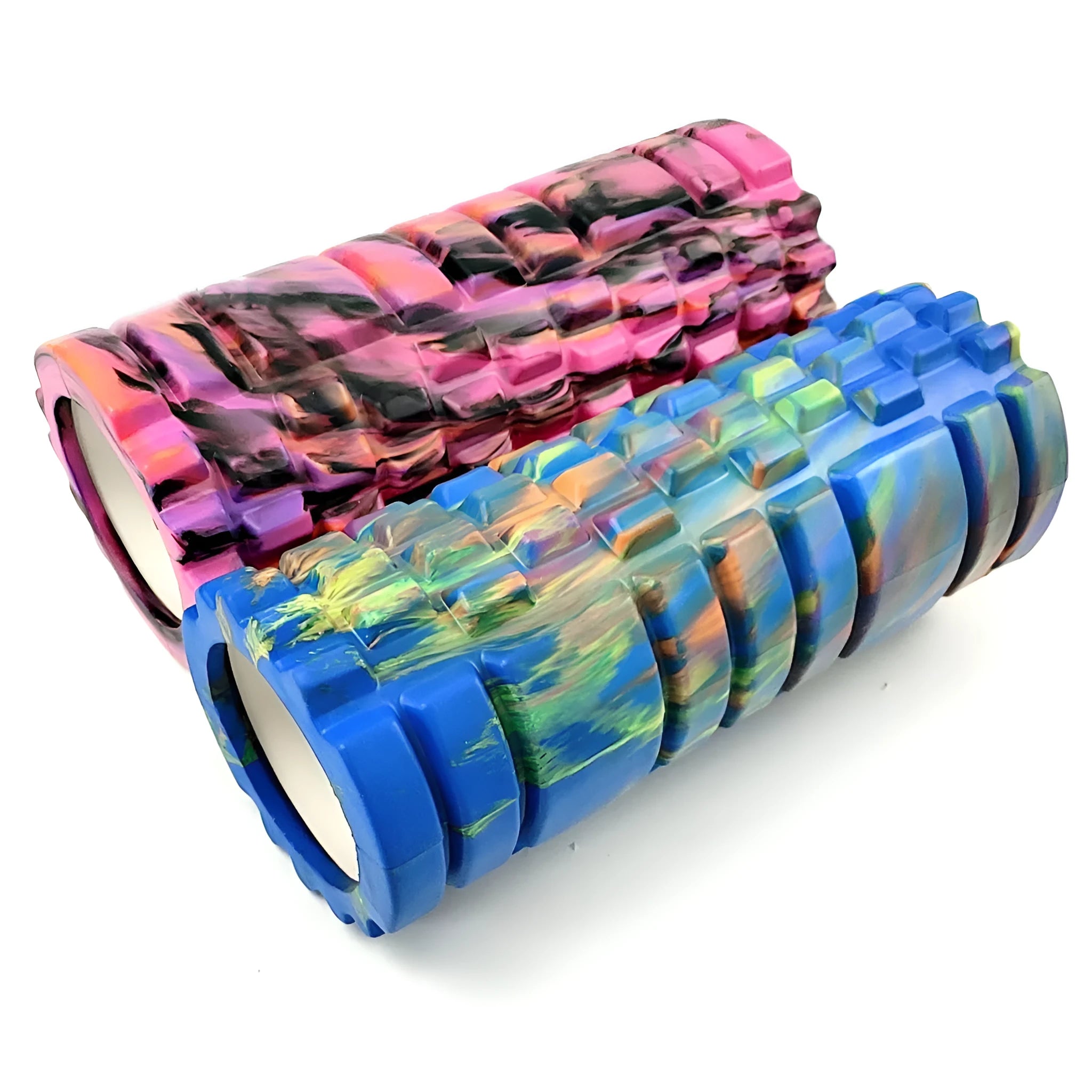 33cm long camouflage patterned EVA foam roller for fitness and massage.