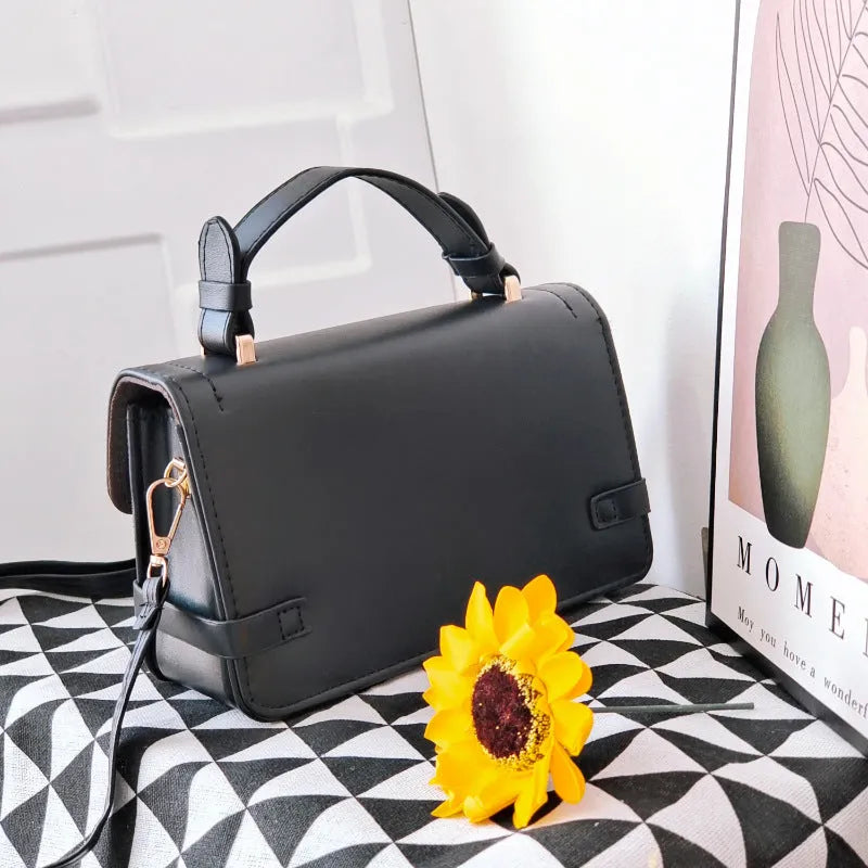 PU leather retro square crossbody bag with ethnic stitching and plaid patterns, shown in apricot colour.