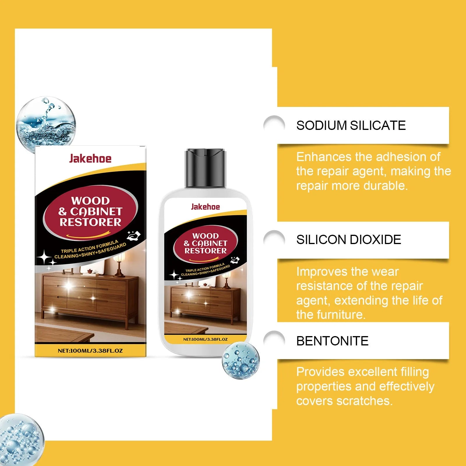 Wooden furniture scratch care agent bottle with microfiber towel for surface maintenance
