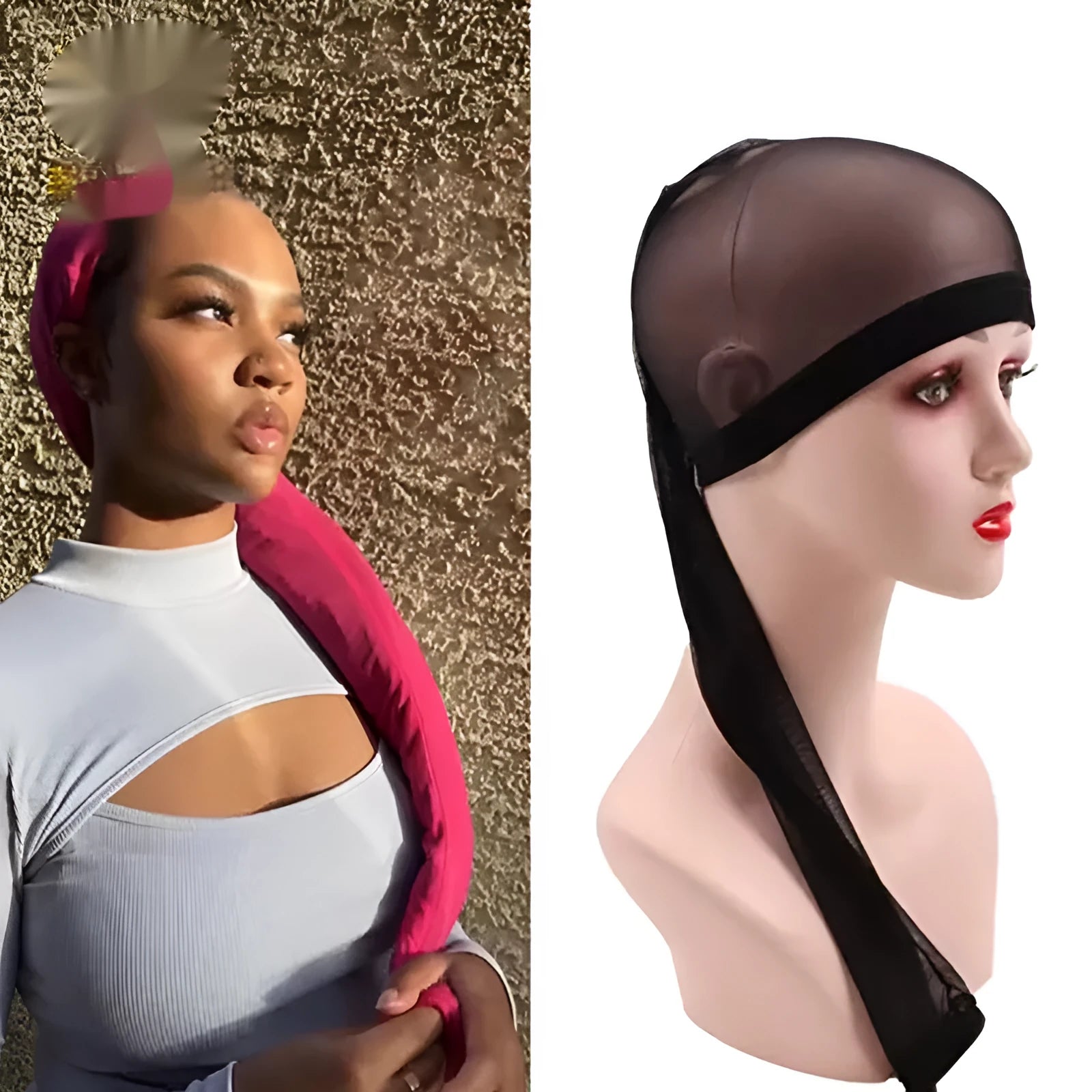 High elasticity spandex wig mesh cap in breathable mesh design on a white background