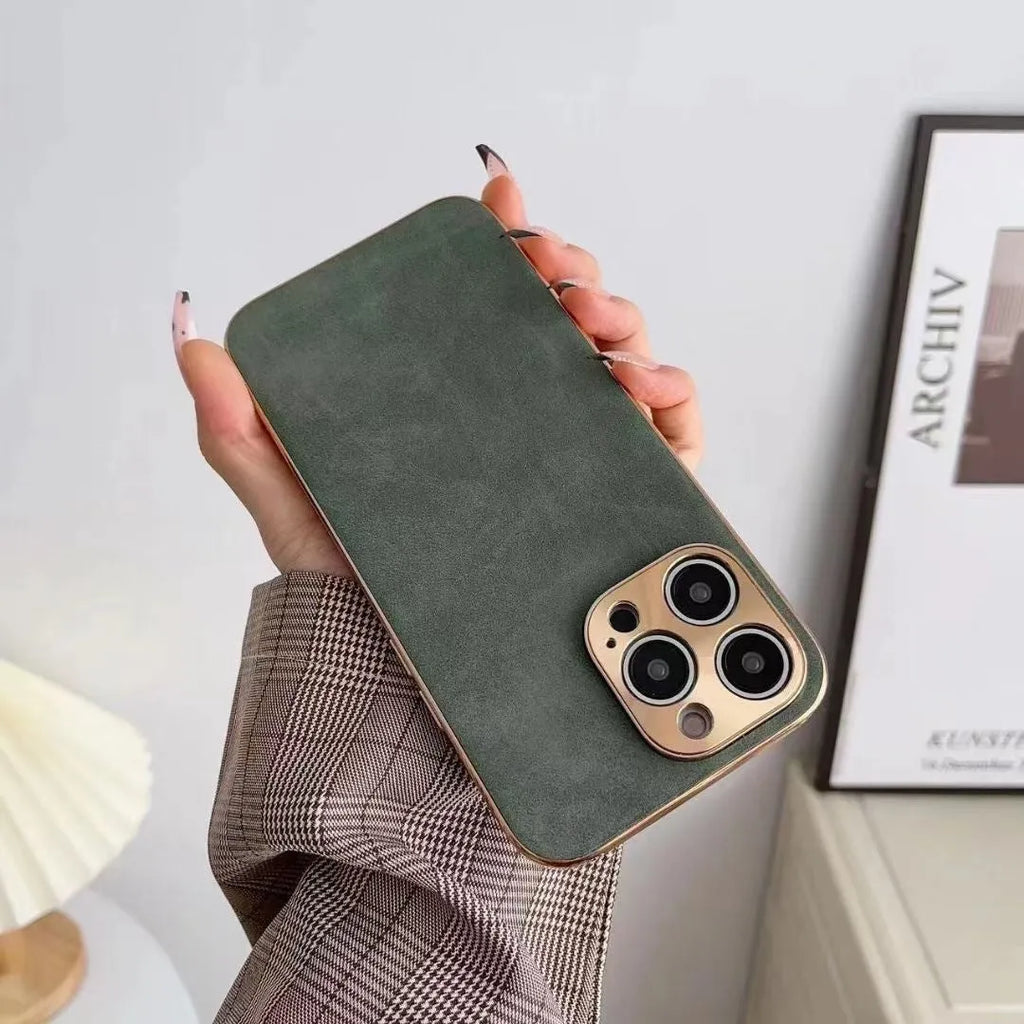 Leather texture TPU phone case for iPhone in black, blue, grey and grey-green colour options