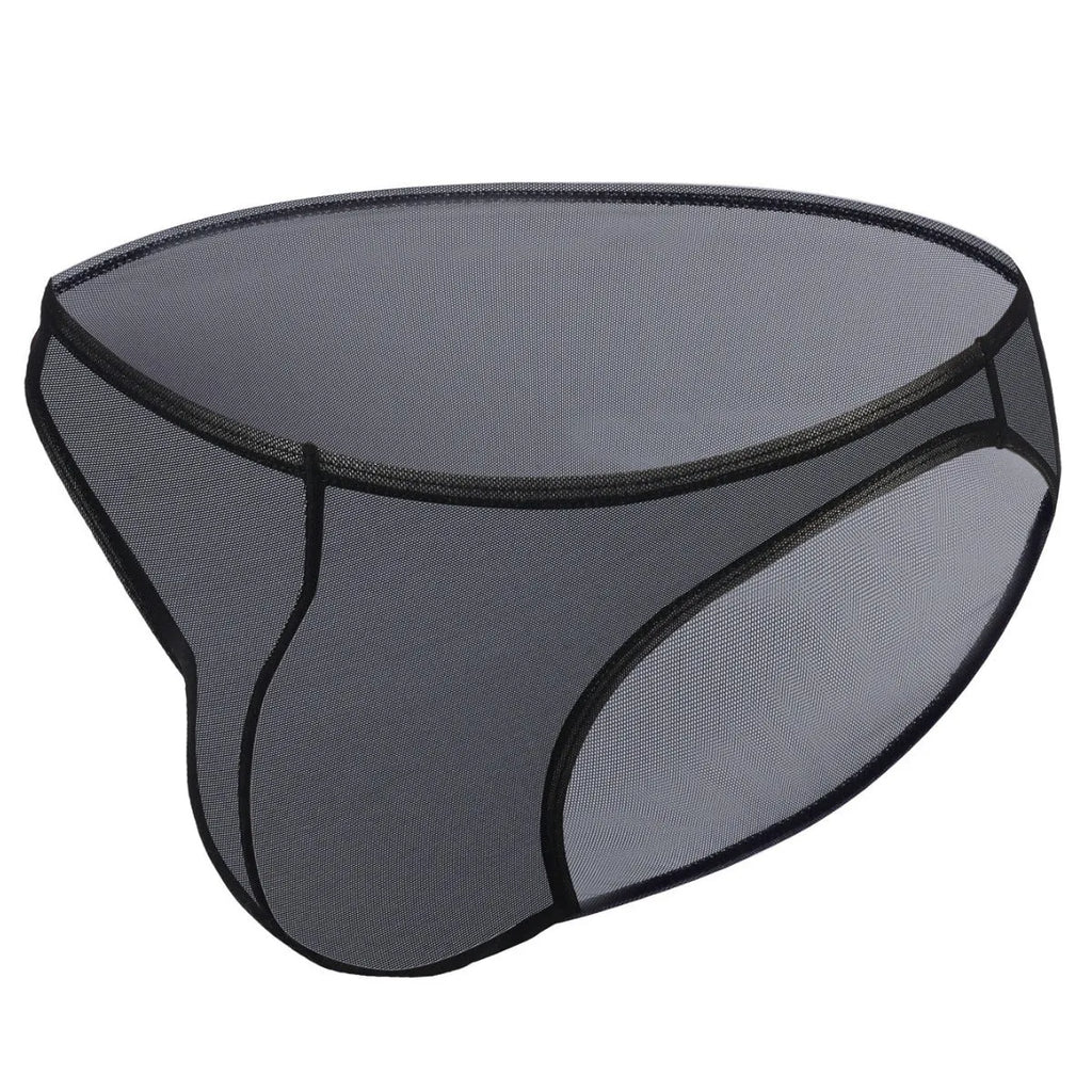 Men's black quick-drying nylon triangle briefs with low waist design